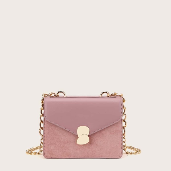 

Solid Flap Chain Crossbody Bag, Pink