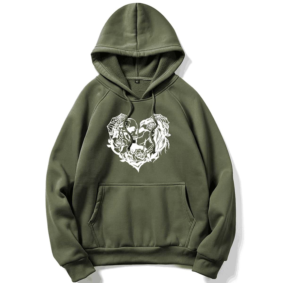 

Guys Skull Graphic Drawstring Pocket Hoodie, Army green