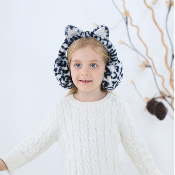 

Toddler Girls Ear Design Fluffy Earmuffs, Black and white