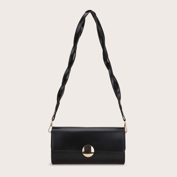 

Metal Round Decor Shoulder Bag, Black