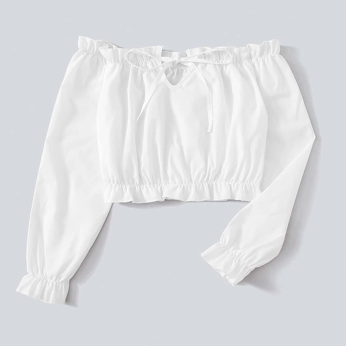 

Solid Off The Shoulder Ruched Blouse, White