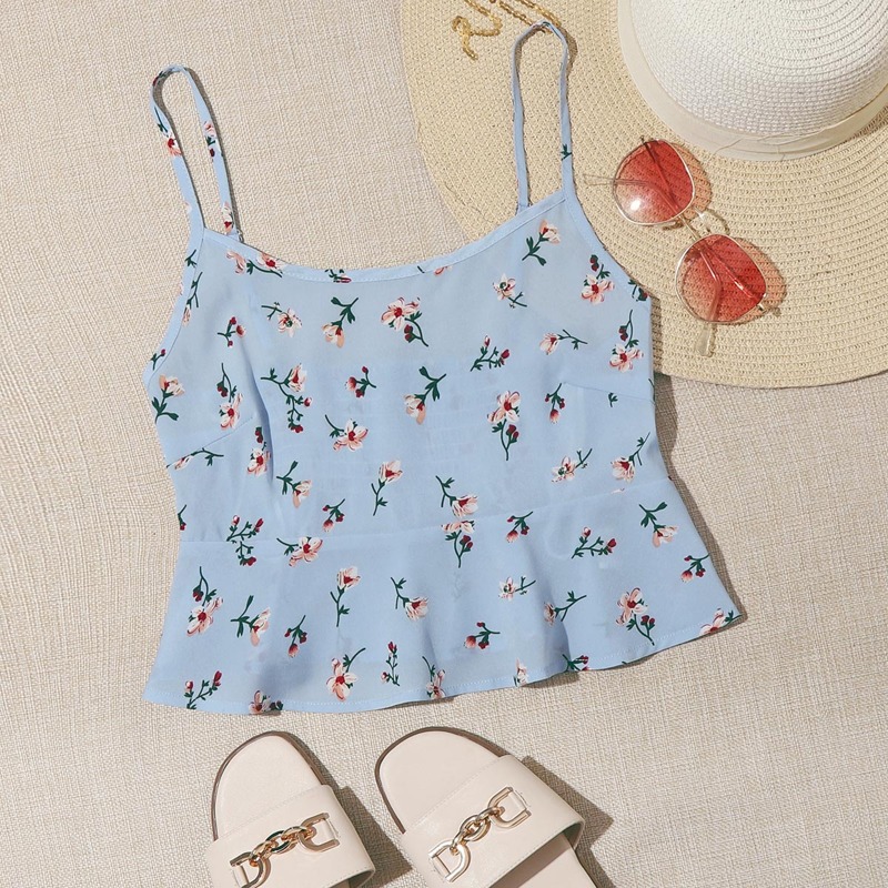 Ditsy Flower Shirred Cami, Baby blue