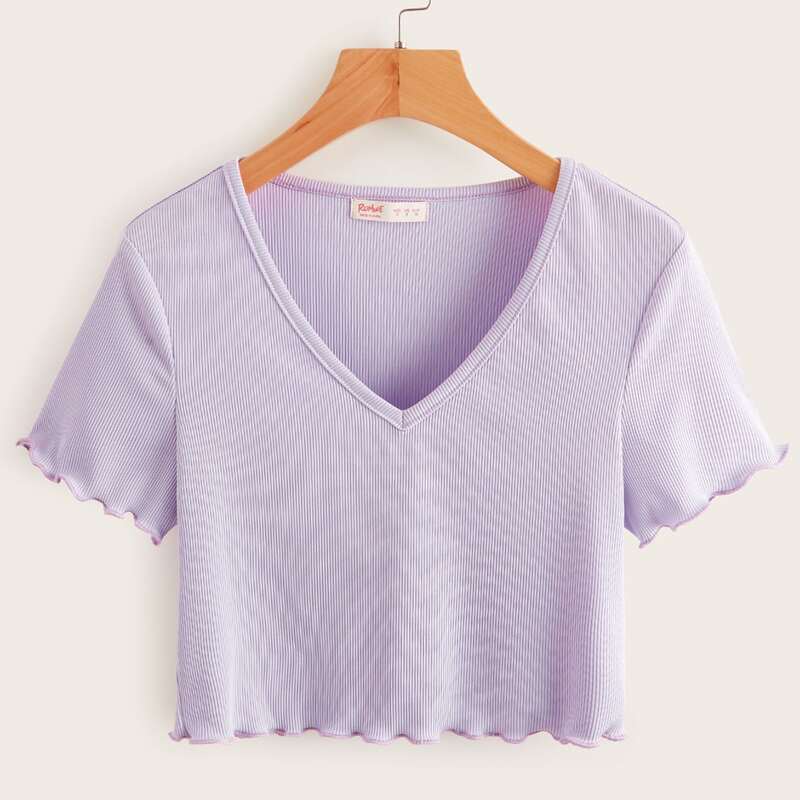 

Solid Lettuce Trim Crop Tee, Lilac purple