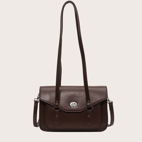 

Turn-lock Flap Shoulder Bag, Coffee brown