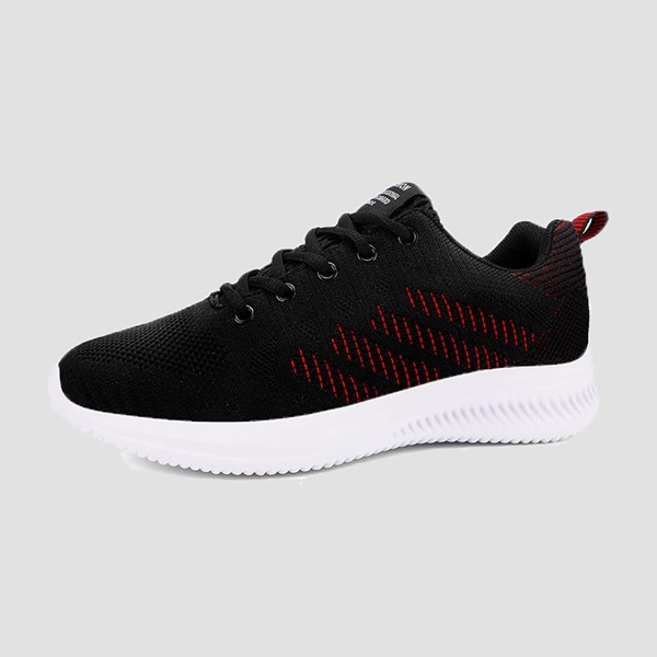 

Men Lace-up Front Striped Wide Fit Knit Sneakers, Black
