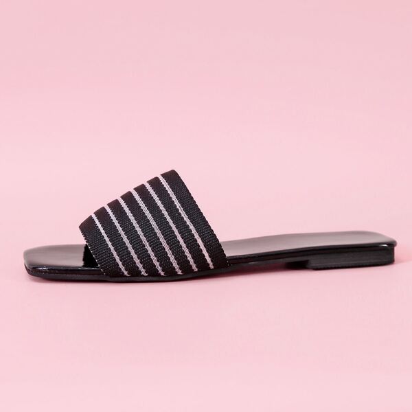 

Open Toe Striped Slide Sandals, Black