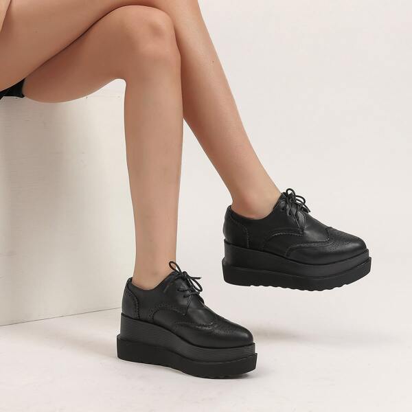 

Lace Up Front Perforated Wedges, Black