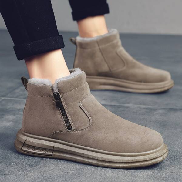 

Men Side Zipper Warm Ankle Boots, Khaki