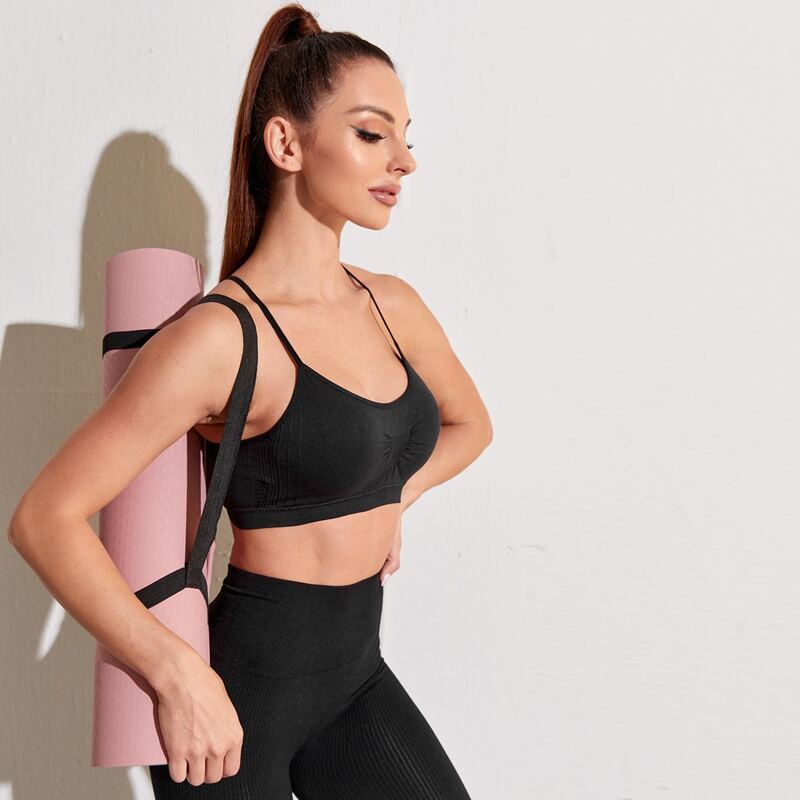 

Solid Ruched Sports Bra, Black