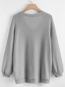 SHEIN LUNE Plus V-neck Raglan Sleeve Waffle Sweatshirt - Grey - View 2