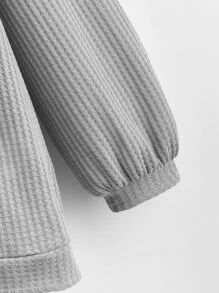 SHEIN LUNE Plus V-neck Raglan Sleeve Waffle Sweatshirt - Grey - View 4