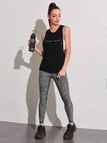 Exploreva 標語圖案落袖口運動背心上衣