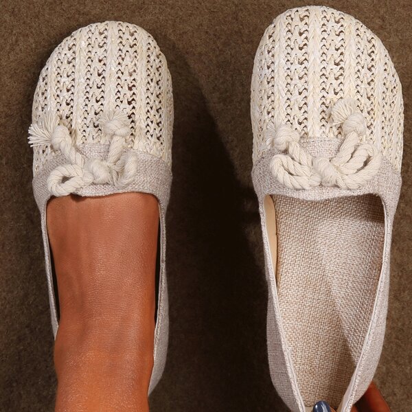 

Rope Bow Decor Flats, Beige