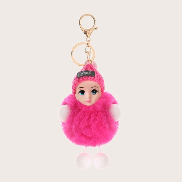 

Figure Design Fluffy Bag Charm, Hot pink