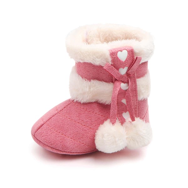 

Baby Girl Pom Pom Decor Heart Graphic Snow Boots, Watermelon pink