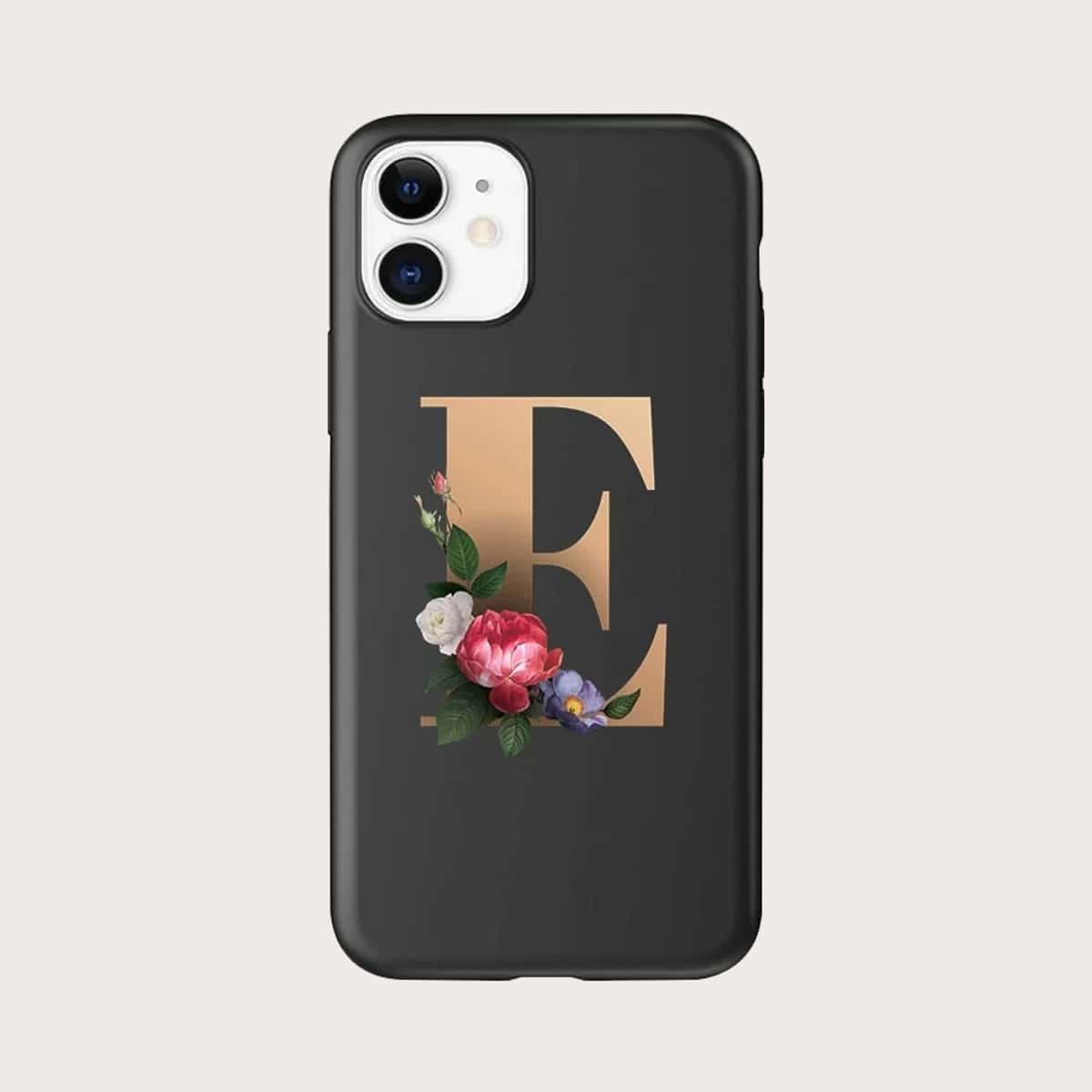 

Floral & Letter Print iPhone Case, Multicolor