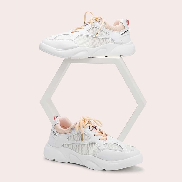 

Lace-up Front Mesh Panel Sneakers, White