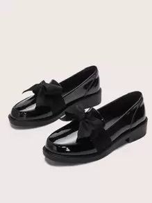 Mocasines de mujer para otoño/invierno con lazo, puntera redonda, tacón grueso y plano, para el trabajo y el transporte, zapatos tipo Mary Jane - Negro - Ver 3