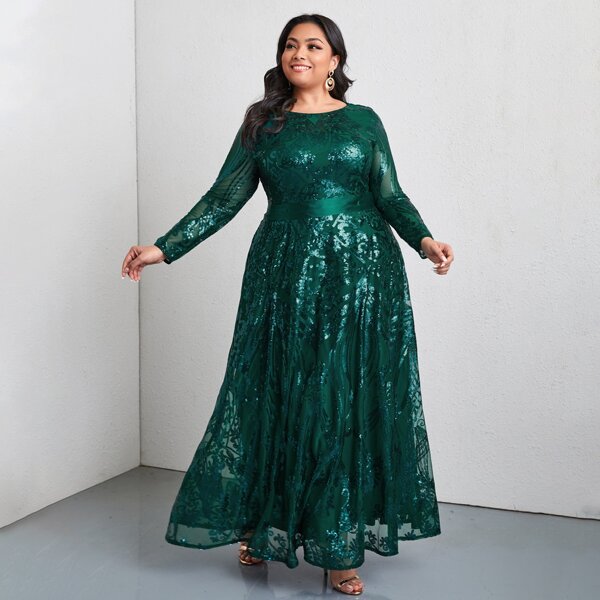 

Plus Contrast Sequin Maxi Dress, Dark green