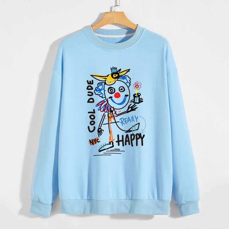 

Guys Letter Cartoon Graphic Sweatshirt, Baby blue