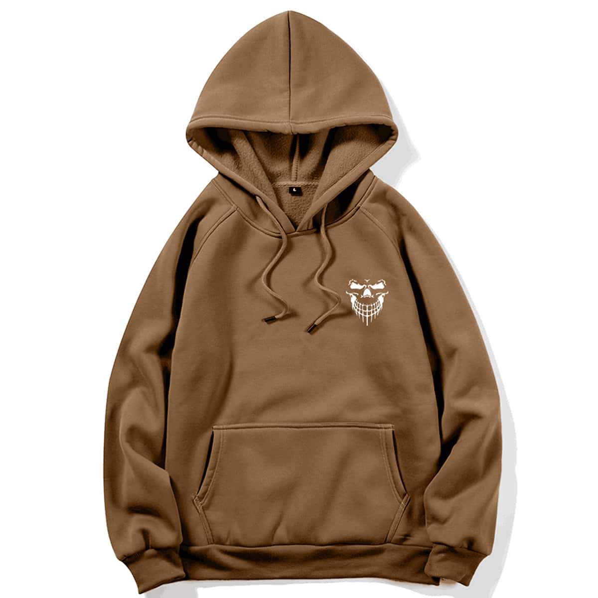 

Guys Skull Graphic Drawstring Hoodie, Mocha brown