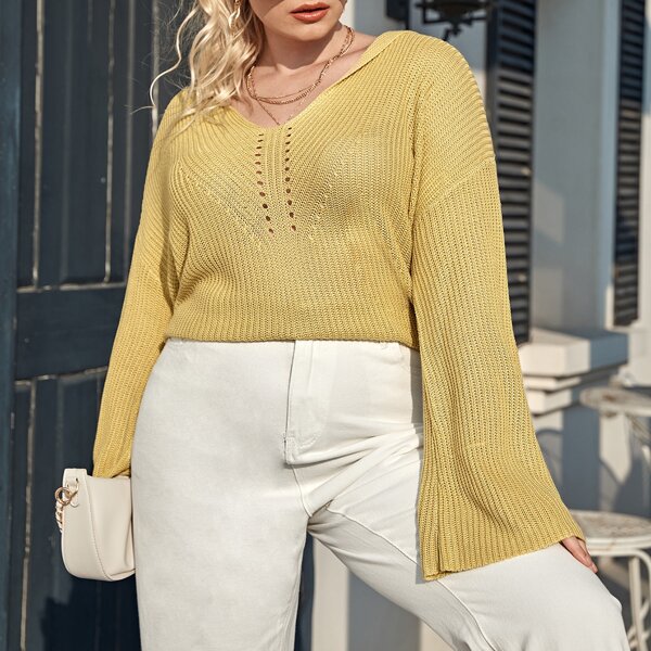 

Plus Drop Shoulder Hooded Sweater, Mustard yellow