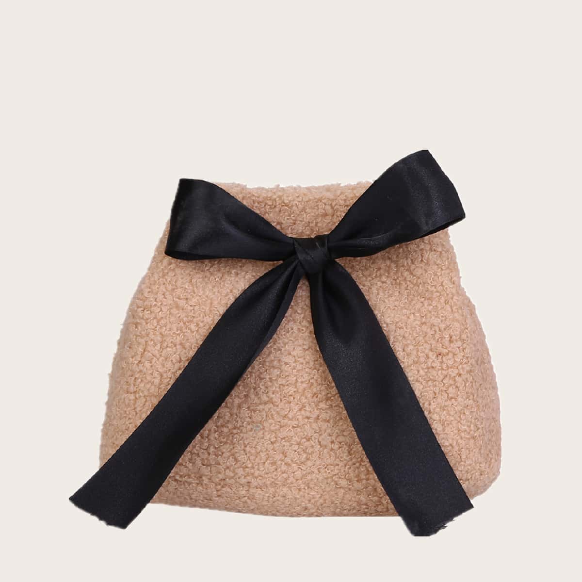 Image of Bow Decor Faux Shearling Bucket Bag