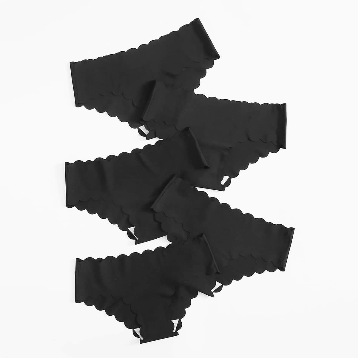 

5pack Scallop Trim Seamless Panty Set, Black
