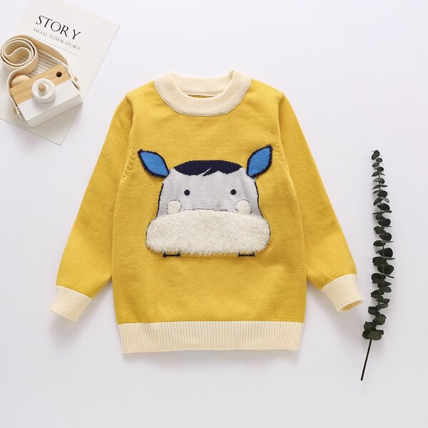

Toddler Boys Cartoon Pattern Sweater, Mustard yellow