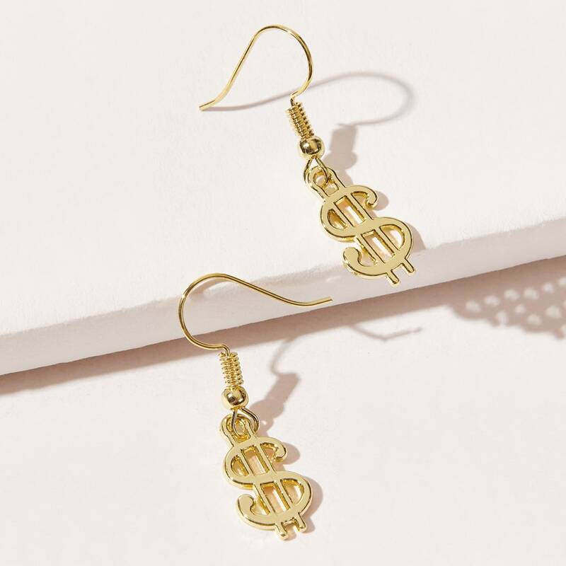 

Dollar Sign Drop Earrings, Gold
