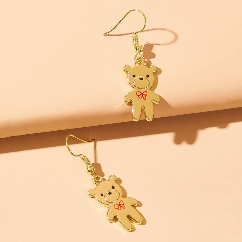 

Bear Design Drop Earrings, Gold