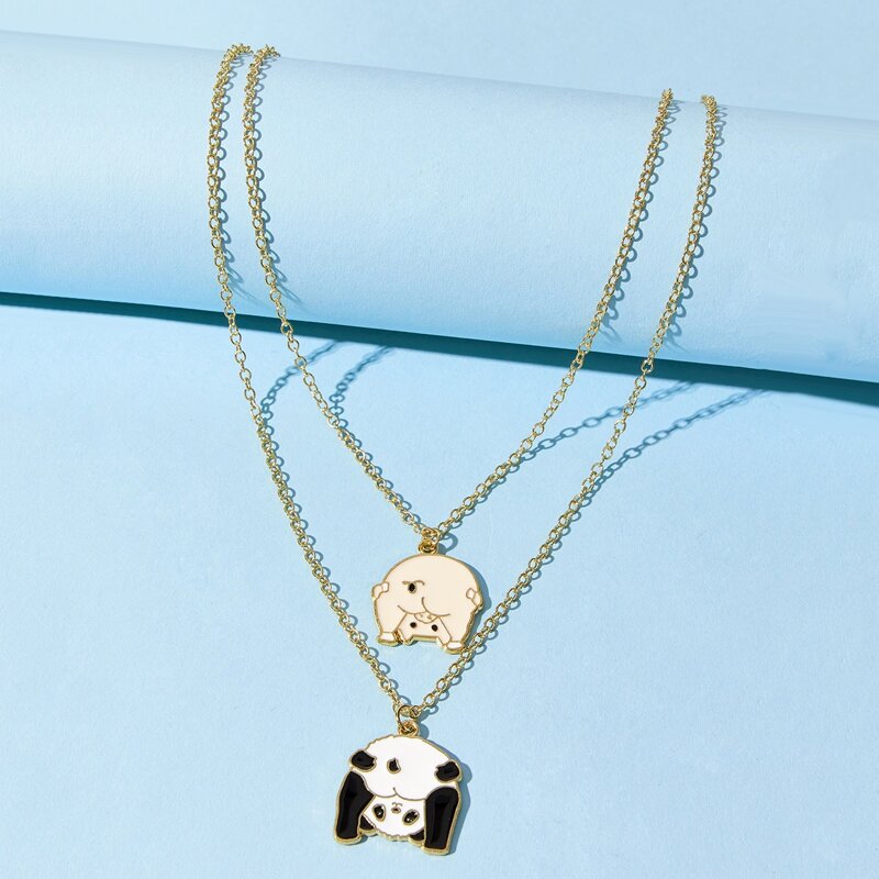 

2pcs Cartoon Pendant Necklace, Gold