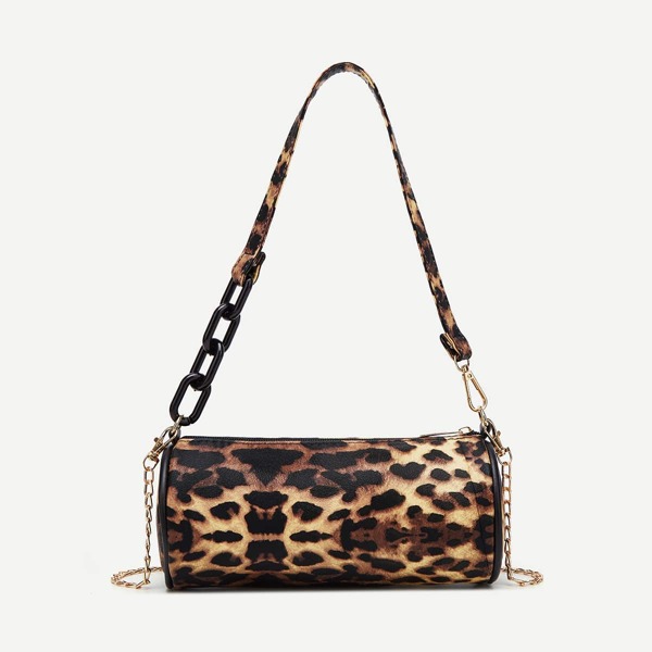 

Leopard Chain Baguette Bag, Brown