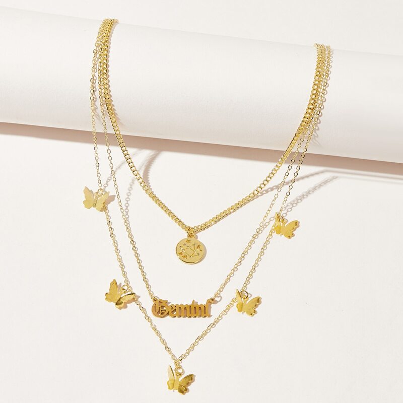 

Butterfly & Constellation Decor Layered Necklace, Gold