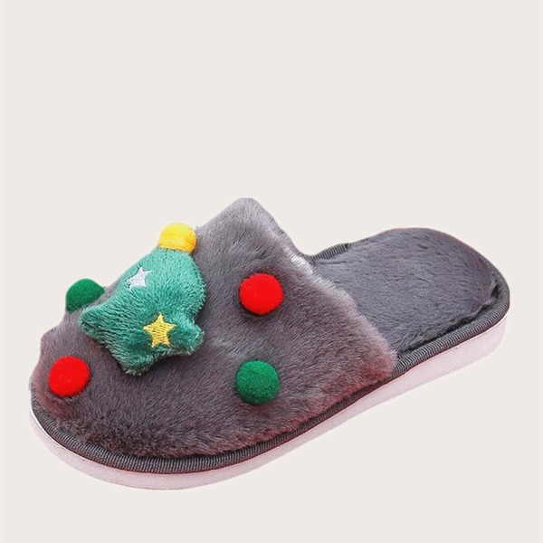 

Girls Christmas Cartoon Decor Slippers, Grey