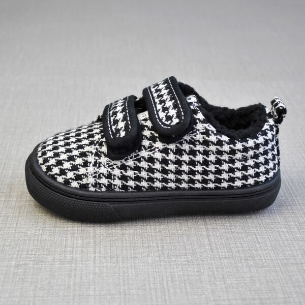 

Toddler Boys Houndstooth Pattern Velcro Strap Sneakers, Black and white