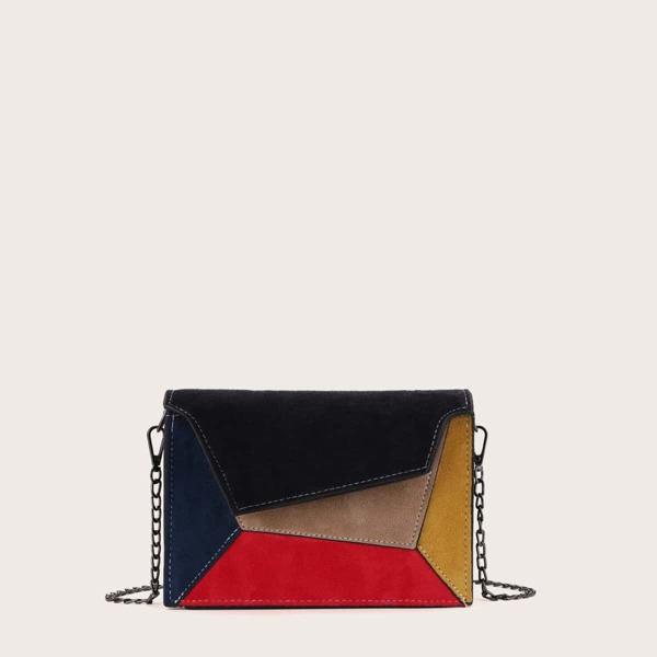 

Color Block Flap Chain Crossbody Bag, Multicolor
