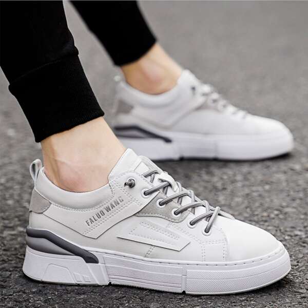 

Men Lace-up Front Letter Graphic Skate Shoes, White