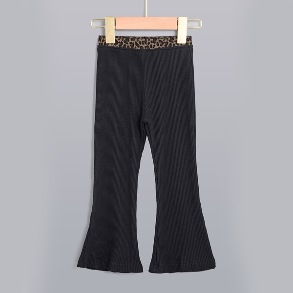 

Toddler Girls Contrast Leopard Flare Leg Pants, Black