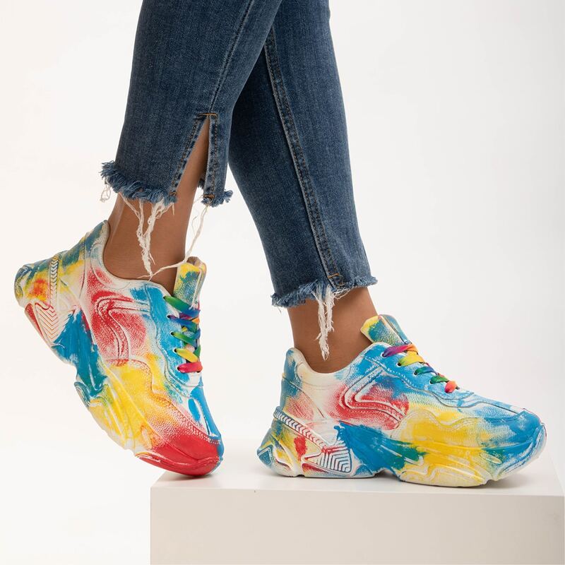

Color Block Lace-up Front Chunky Sneakers, Multicolor