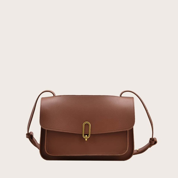 

Metal Decor Flap Crossbody Bag, Brown