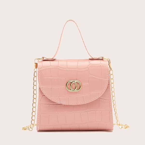 

Mini Metal Decor Croc Embossed Satchel Bag, Pink
