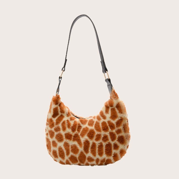 

Girls Fluffy Two Tone Baguette Bag, Brown
