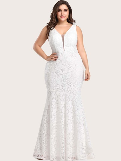 EVERPRETTY فساتين مقاسات كبيرة شبكة المتباين الصاف براقة