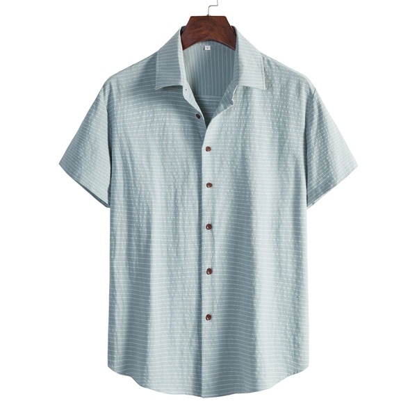 

Men Striped Button Through Shirt, Mint blue