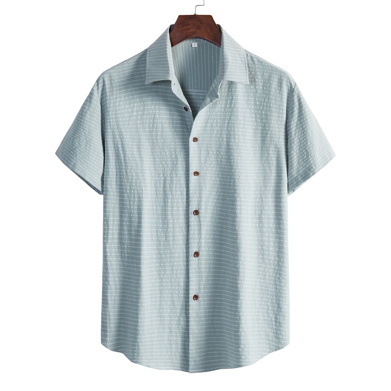 

Guys Striped Button Through Shirt, Mint blue