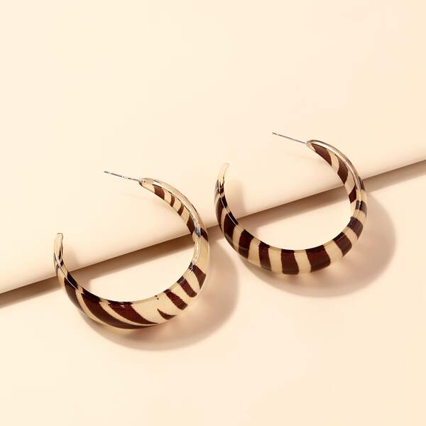 

Zebra Striped Pattern Cuff Hoop Earrings, Brown