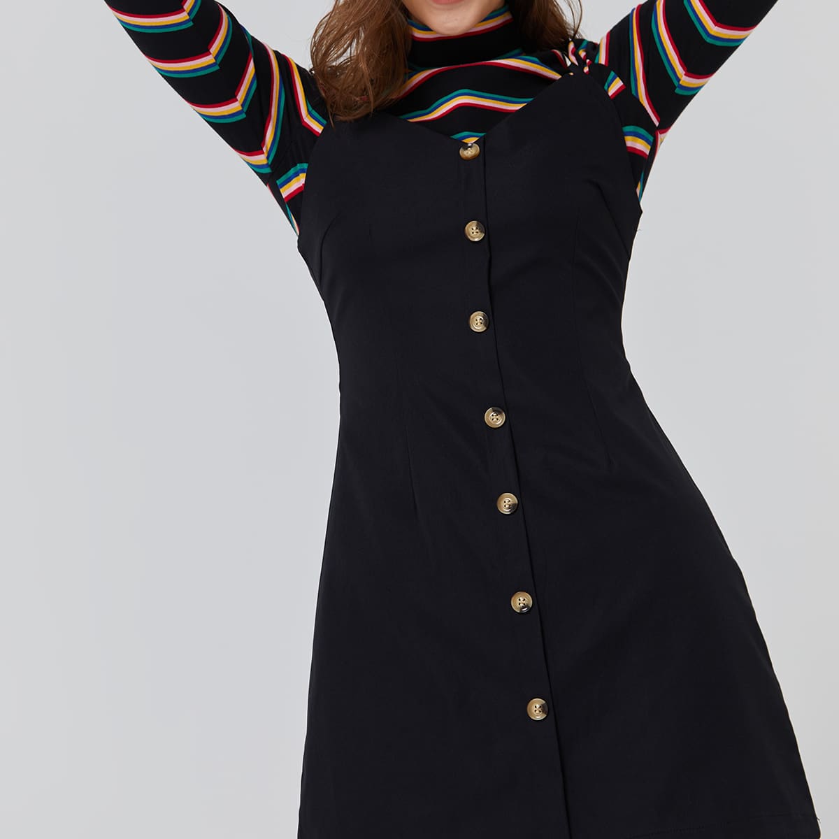 

Button Up Solid Cami Dress, Black