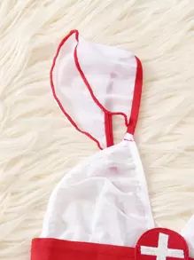 4pack Mesh Ruffle Garter Nurse Costume Set & Headband - White - View 5