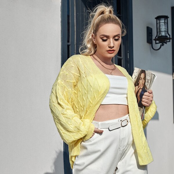 

Plus Drop Shoulder Open Front Cardigan, Yellow